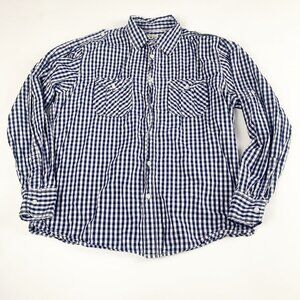 PD&C Men's Long Sleeve Button Down Large Blue Shirt Gingham Plaid Checked